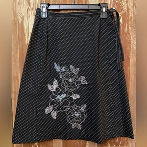 Ann Taylor Floral Striped Embroidered Cotton Wrap Skirt